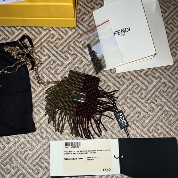 Fendi Glass Beaded Pico Baguette Tobacco Moro - Picture 4 of 5